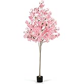 Artificial Cherry Blossom Tree 6FT, Faux Sakura with Realistic Pink Silk Flowers and Plastic Pot, Indoor & Outdoor Plant Decoration for Home, Office, Wedding, Garden, Party
