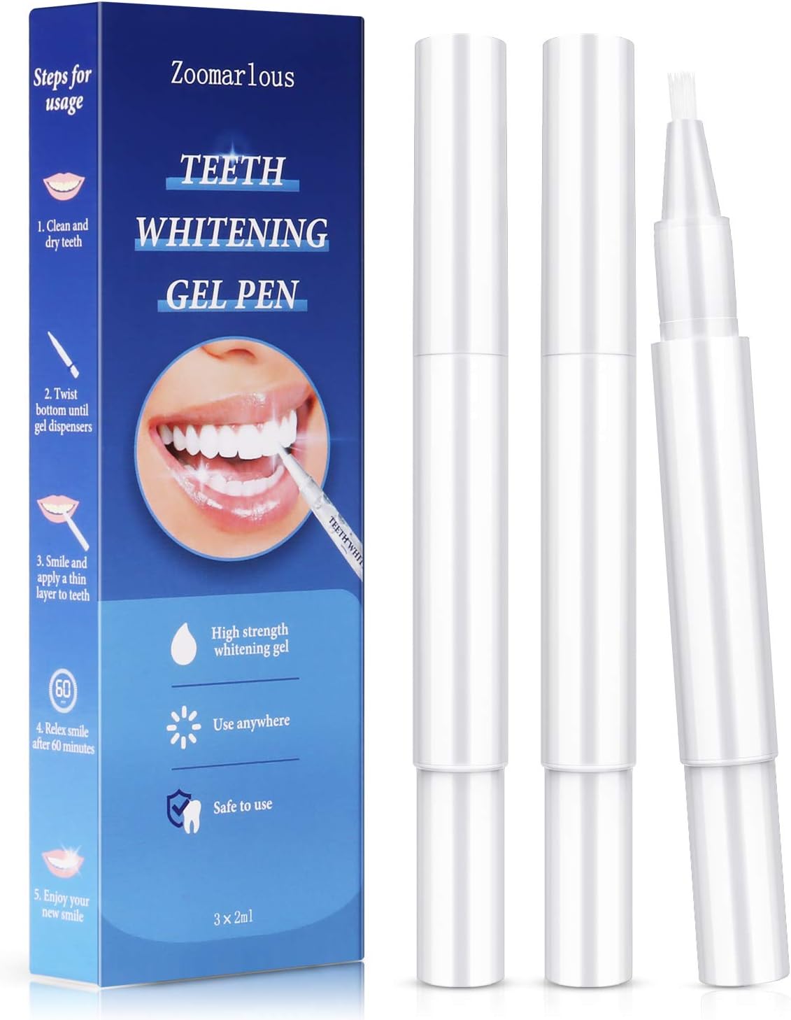 Zoomarlous Teeth Whitening Pen 3 Pack - 30+ Uses Whitening Treatments, 35% Carbamide Peroxide, No Sensitivity, Remove Coffee and Tea Stains Professional Dental Whitener, Beautiful White Smile, 3x2 ml: Health & Personal Care