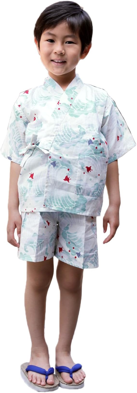 Amazon 90cm 緑色の波千鳥 男の子用 日本製染め ここち 甚平 着物 浴衣 甚平 通販