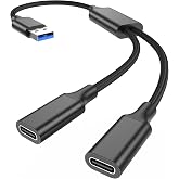 Pastall USB to Dual USB C Female Adapter,Type A to 2 USBC Charger Cable | Y Splitter,Designed for Low-Power Peripherals,for Smartwatch,Fitness Band,Headset,Mini Fans,Small Desk Lamp