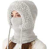 3 in 1 Beanie Hat with Scarf and Mask, 3 in 1 Beanie Hat for Women, Warm Knitted BeanieHat Fleece Scarf Mask