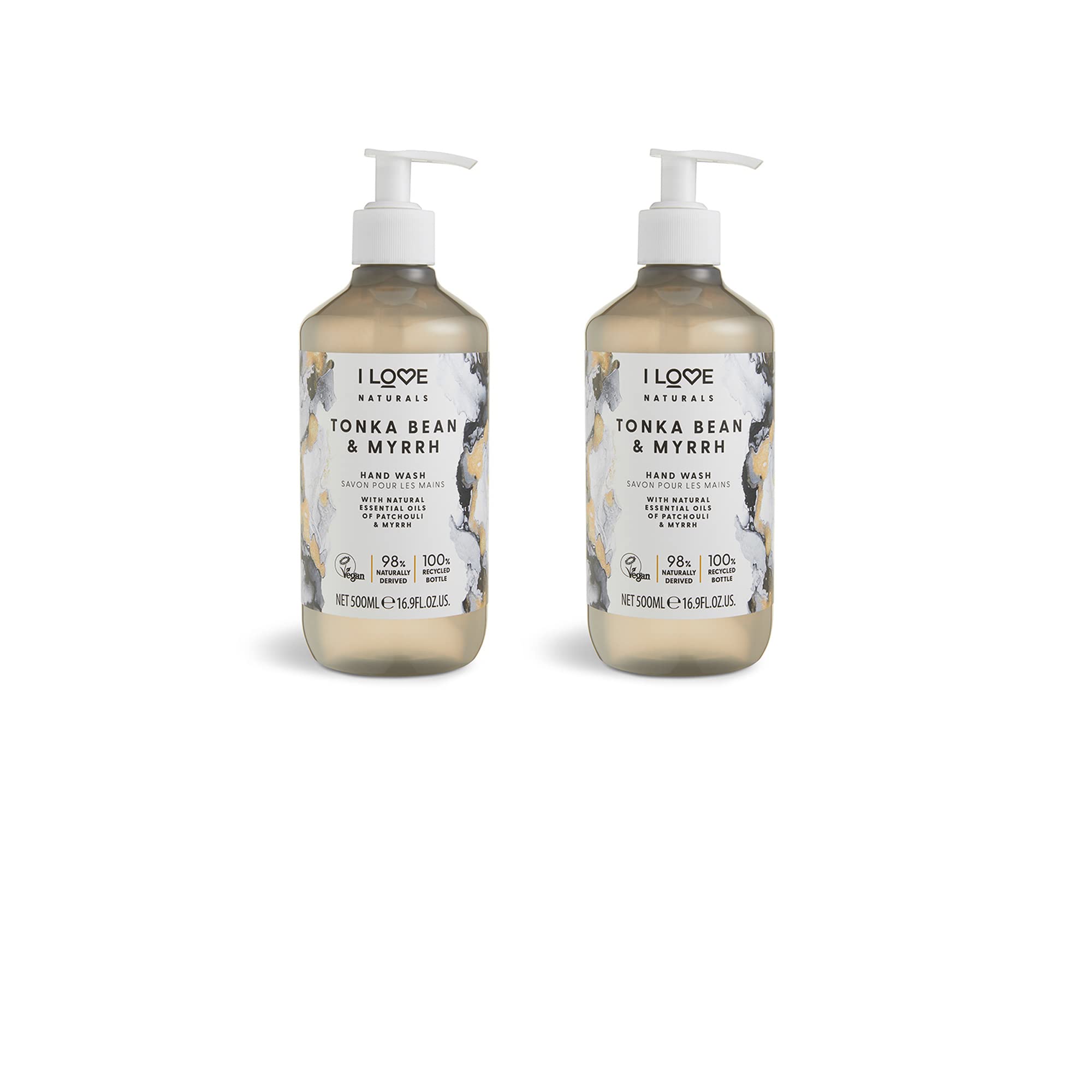 I Love Naturals Tonka Bean & Myrrh Hand Wash – Enriched with Natural Oils of Patchouli & Myrrh – Gently Cleanses & Refreshes – Nourishing, Moisturising Formula – Vegan & Cruelty-Free 2 x 500ml