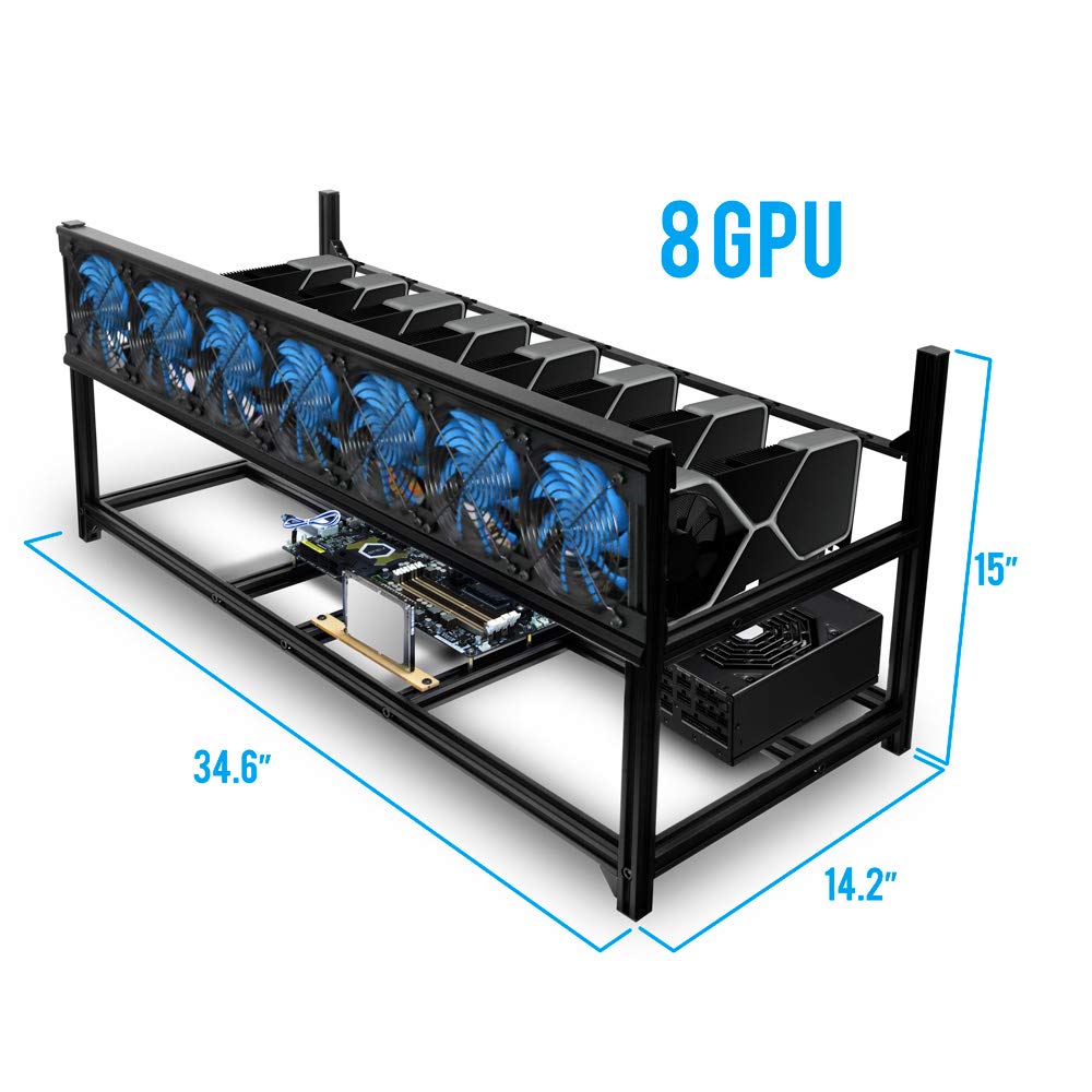 Kingwin 8 GPU Miner Rig Case Frame – Premium Stackable Aluminum Mining Rig Enclosure for Efficient Crypto Mining, Test Bench PC Case.