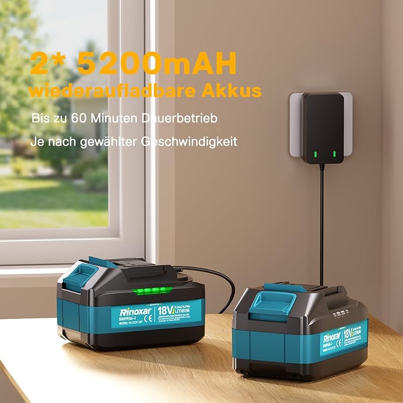 Akku Laubbläser Kabellos, Leicht und Bürstenlos, 4 Stufen+Turbo, 2 Akkus