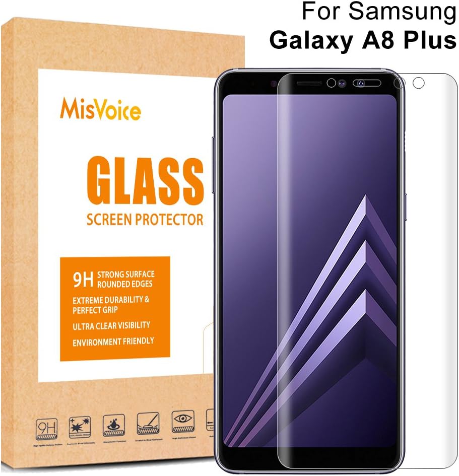 MisVoice Samsung Galaxy A8 Plus 2018 Screen Protector, 3D Full Coverage Full Coverage Tempered Glass Screen Film[Crystal Clear] [Easy-Install]-Clear