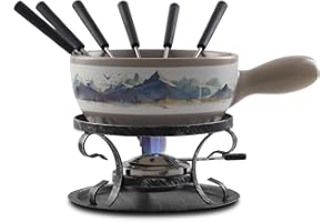 Artestia Swiss Fondue Set for Party - 2L Large Capacity Cheese Fondue Pot Melting Chocolate, Ceramic Fondue Pot, 6 Fondue For