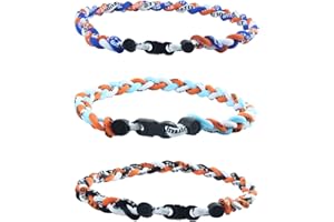SHEHARUHI 3 Pieces Baseball Necklaces Three Colors Three Braided Rope Tornado Titanium Necklaces Sport Rope Necklaces for Boys Men Player