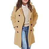 Haloumoning Girls Double Breasted Trench Coat Kids Notch Lapel Long Peacoat with Pockets 5-14 Years