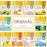 Dermal Korea Premium Collagen Essence Full Face Facial Mask Sheet, 10 Combo Pack