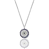 925 Sterling Silver Evil Eye Necklace | Rhodium Plated Round Pendant with Cubic Zirconia | Dainty Gift Jewelry for Women