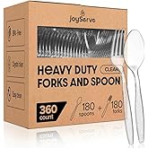 Plastic Forks and Spoons Set - (Bulk Pack 360 Pcs) Clear Plastic Cutlery Utensils Heavy Duty, 180 Forks and 180 Spoons, Silverware Sets for Party Supplies, Dinners, Take-Out, Catering, Food Services