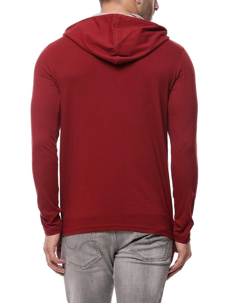 gritstones men's cotton hooded t-shirt maroon
