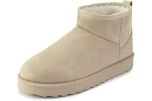 HOFRIYO Women Suede Classic Ultra Mini Snow Boots, Faux Fur Lined Slip On Ankle Winter Booties, Womens Warm No Slip Short Boot, Botas De Invierno Para Mujer