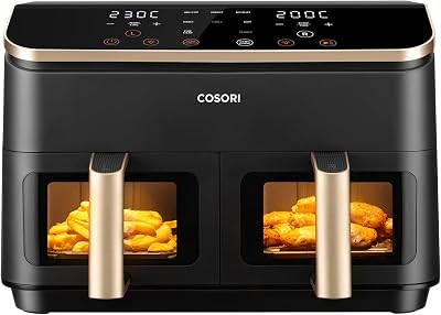 Friggitrice ad Aria Doppio Cestello 8,5 Litri, Con Finestra, Oro