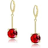 VONSSY Gemstone Drop Dangle Earrings | Platinum/Gold Plated Leverback Crystal Cubic Zirconia Hanging Red/Pink/Blue Earrings