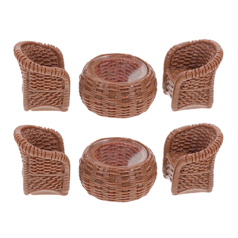 CAXUSD Miniature Table and Chairs Set 6 Pieces Resin Dollhouse Furniture Fairy Garden Accessories Micro Landscape Outdoor Ornaments