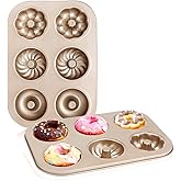 Beasea Donut Molds for Baking 6-Cavity, 2 Count Mini Small Doughnut Baking Pan Nonstick Bagel Carbon Steel Tray Bagels Mold for Oven