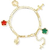 J&amp;H DiaJuvelo Virgin Mary Bracelet Charm Gold Cross for Women Religious Trendy Charm Medal Adjustable Size Cubic Zirconia Jewelry Mujer Virgen de Guadalupe Pulseras Gifts