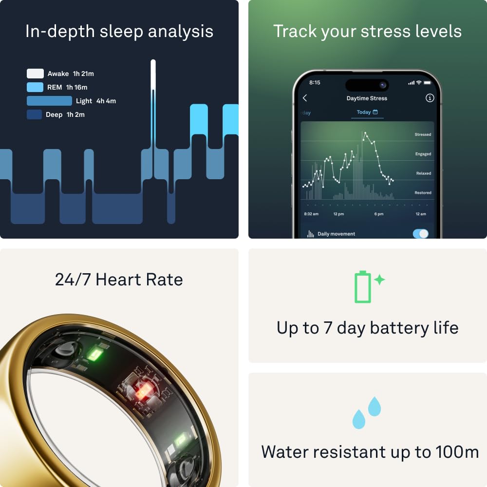 Oura Ring Gen3 Horizon - Gold - Size 6 - Smart Ring - Size First with Oura Ring Gen3 Sizing Kit - Sleep Tracking Wearable - Heart Rate - Fitness Tracker - 5-7 Days Battery Life
