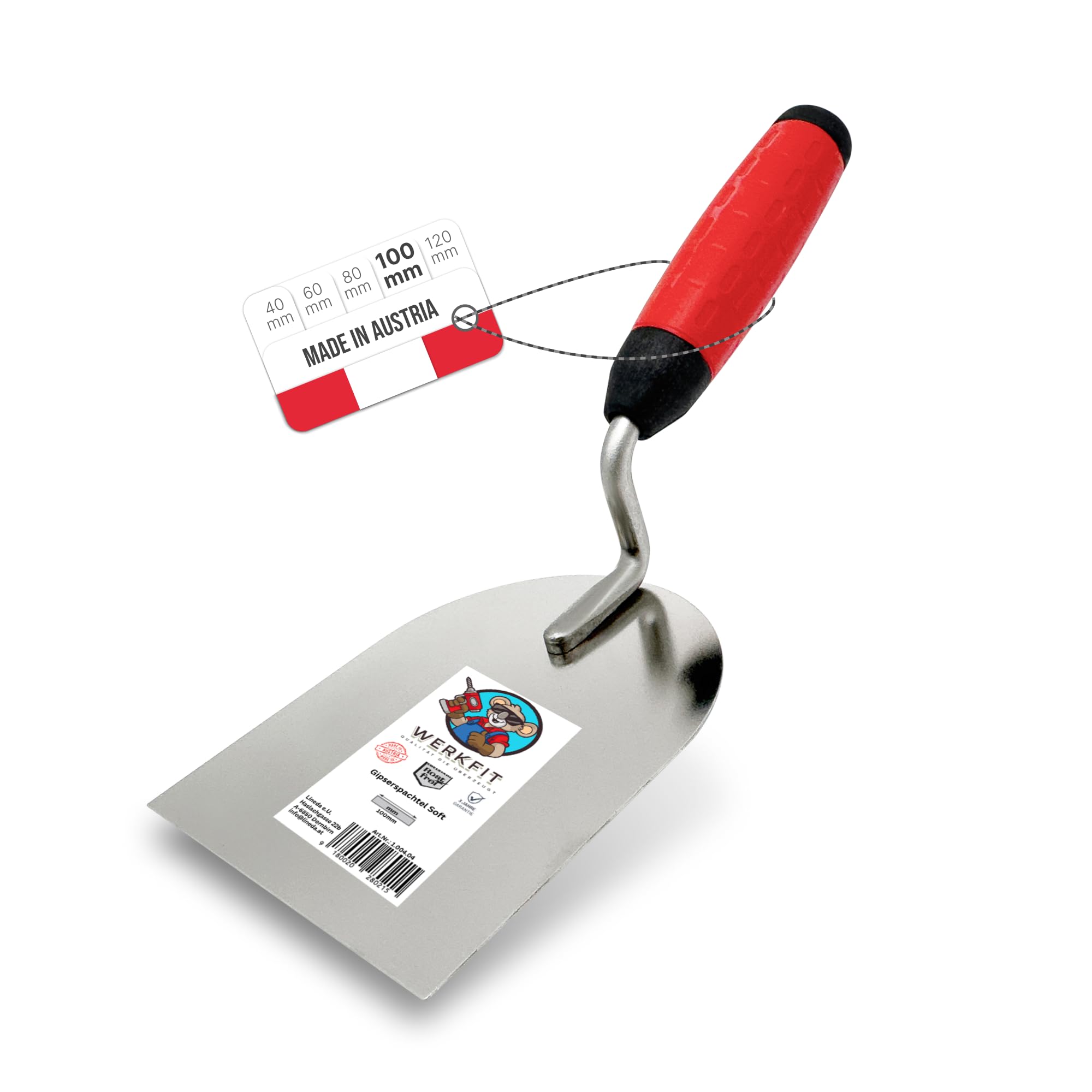 WERKFIT Professional Plastering Trowel Made of Stainless Steel 100 mm - Plaster Spatula Rustproof - Masonry Trowel with Soft Grip - Plastering Trowel Made in Austria (100 mm)