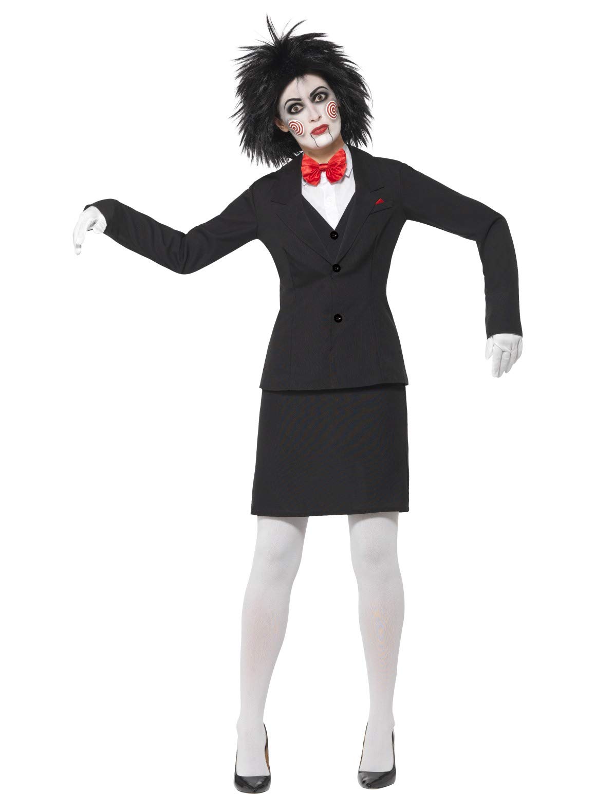 Smiffys SAW Billy Costume, Black Jacket, Shirt, Skirt, Bow Tie, Gloves & Make-Up, Officially Licensed Saw Fancy Dress, Halloween Dress Up Costumes