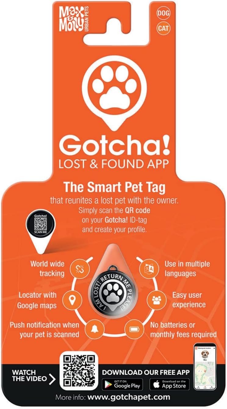 Gotcha Smart Pet ID Tag for Pets, Easily Attaches to Dog & Cat Collars and Harnesses, Contains Personalized Pet Contact Information for Quick Identification by Max & Molly