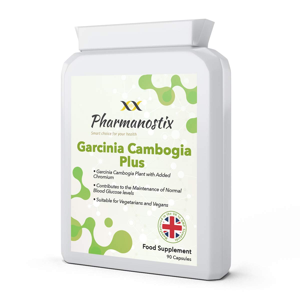 Garcinia Cambogia Plus with Added Chromium 1500 mg Daily Dosage- 90 Capsules -Super Strength All Natural Whole Fruit - Vegan Suitable- UK Manufactured by Pharmanostix