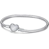FOREVER QUEEN Charm Bracelet for Charms 925 Sterling Silver Signature Silver Snake Chain Bracelet for Women with Sparkling Cubic Zirconia Heart Clasp Charm