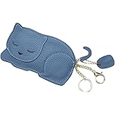 QZUnique Cat Coin Purse Mini Animal Cartoon Change Pouch with Keychain Cute Leather Wallet Key Bag for Women Kids