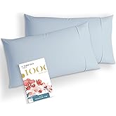 Carressa Linen 100% Egyptian Cotton King Size Pillow Cases Set of 2 - Luxury High Thread Count Light Blue King Pillowcases, Silky Soft, Cooling, Breathable Sateen Weave Hotel Quality Bed Pillow Cover