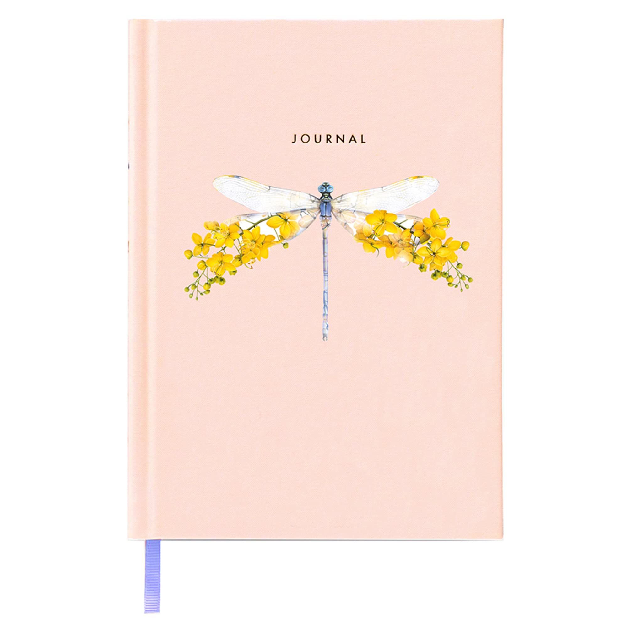 Lola Design - Dusky Pink A5 Hardback Fabric Journal, Floral Dragonfly Design - Perfect for Journaling, Note-taking - Notebook with Satin Ribbon Marker, Designed and Printed in the UK - 140 Lined Pages