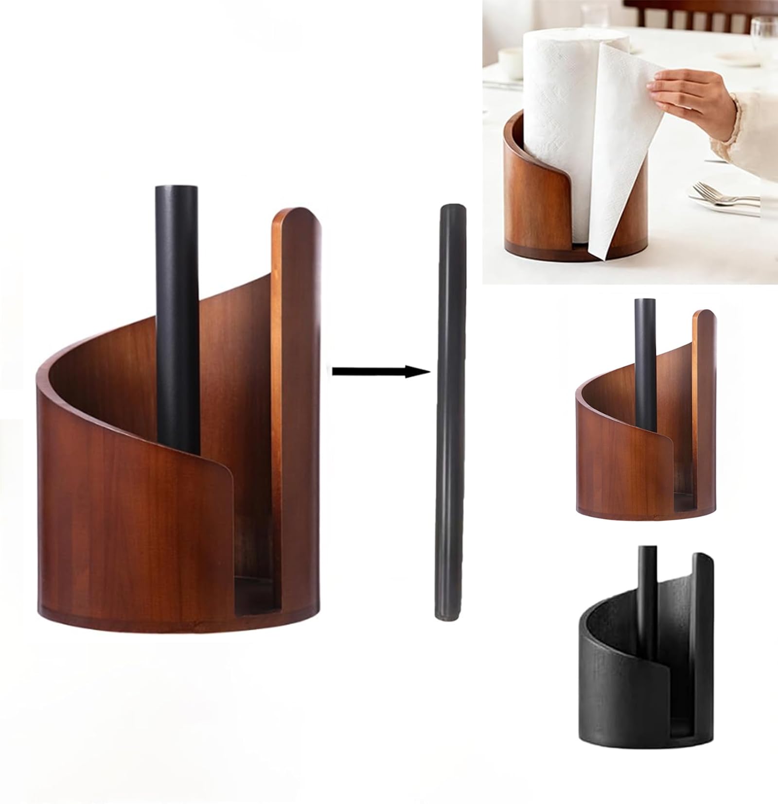Photo 1 of 2026 New -Mountain Paper Towel Holder – with Mango Wood,Round Base & Iron Holder, Modern Countertop for Kitchen & Living Room Daily Use (Brown)