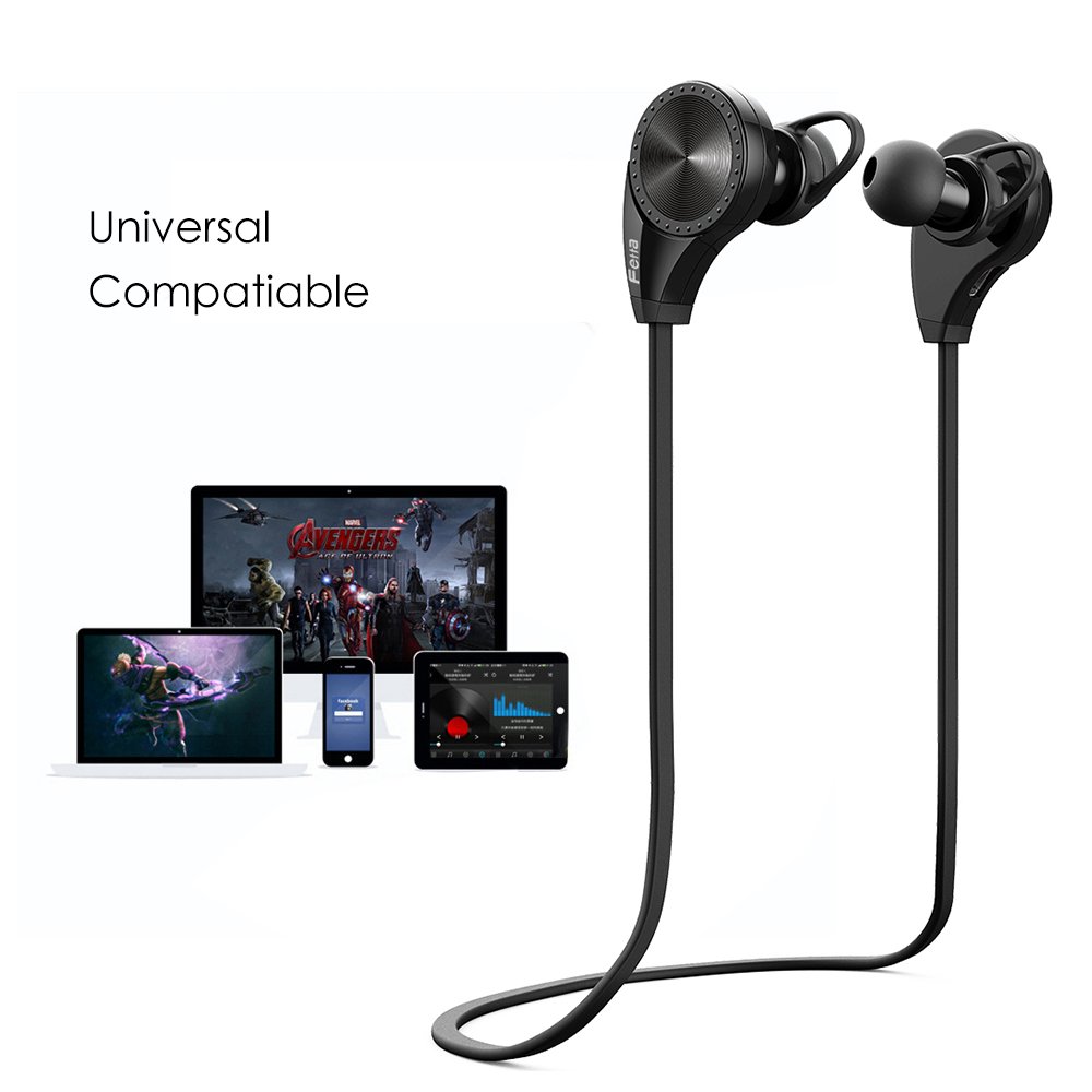 Ecandy Wireless Bluetooth Headphones with Mic for Running, Sweatproof Earphones,Noise Cancelling Headsets - Black