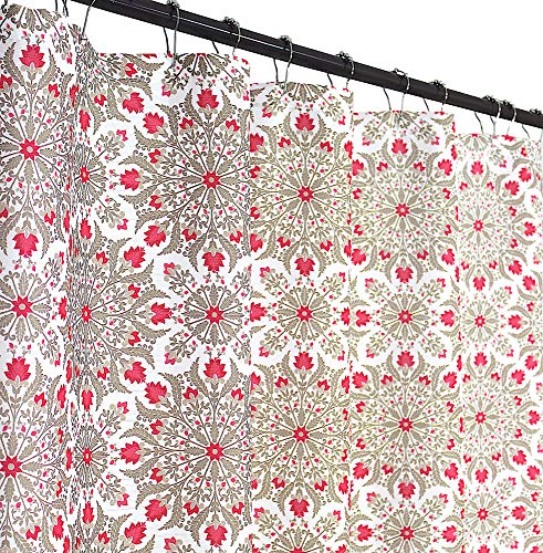 Dixon Collection Floral Fabric Shower Curtain Colorful Medallion Circle Design With Fringe