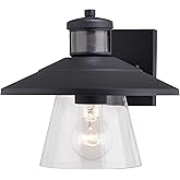 VAXCEL Westport Steel LED Compatible Black Motion Sensor Dusk to Dawn Outdoor Wall Light Coastal Clear Glass