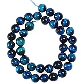 Natural Stone Beads 8mm Sky Blue Tiger Eye Gemstone Round Loose Beads Crystal Energy Stone Healing Power for Jewelry Making DIY,1 Strand 15"