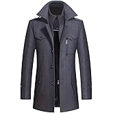 INVACHI Men's Trench Coat Wool Blend Single Breasted Peacoat Thermal Business Winter Coat with Removeable Collar