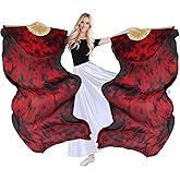 TRIMODI 1 Pair(Left+Right) Women Hand Made Real Silk Belly Dance Fan Veils, Giadient Color Length 180cm Width 90cm
