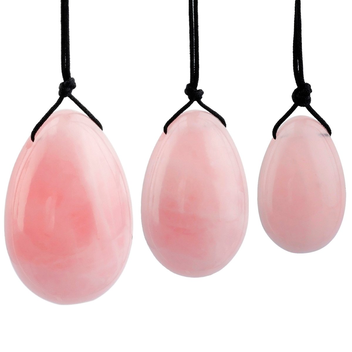 Shanxing Rose Quartz Yoni Eggs Set of 3, Predrilled, with Unwaxed String, Massage Stone for Women to Train Pelvic Muscles Kegel Exercise