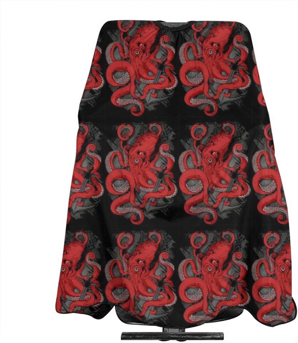 NiYoung Hair Cutting Cape Red Octopus Nautical Anchor Artwork Black Haircut Hairdressing Cloth Apron for Makeup Artist Beautician, Hair Dye, Water-Resistant Professional Salon Cape Hair Dress Apron