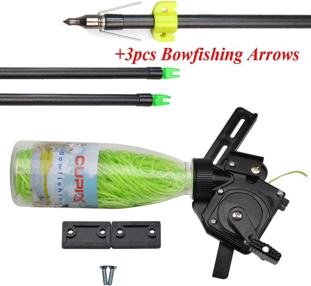 AMEYXGS Archery Bow Fishing Reel with 40m Rope with 3pcs Bowfishing Arrows for Recurve Bow Compound Bow Hunting Fishing Tackle Accessory