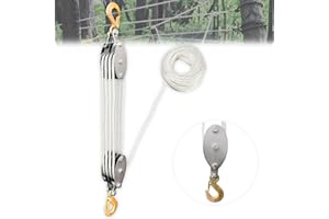 KITUYOTO 1100Lbs Pulley System for Lifting Heavy Objects, 65 Ft 3/8" Rope Hoist, 4400Lbs Breaking Strength Block and Tackle Pulley System, 7:1 Lifting Power Pulley Hoist