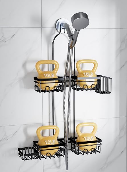 KEGII SHOWER CADDY HANGING FOR HANDHELD SHOWERHEADS, RUSTPROOF HANGING SHOWER ORGANIZER WITH SOAP DISH, TOOTHBRUSH HOLDER AND HOOKS, OVER SHOWERHEAD CADDY FOR BATHROOM