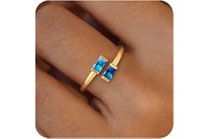 Honsny Gold Birthstone Rings for Women Non Tarnish 14K Gold Plated Adjustable Emerald Ring Cubic Zirconia Gemstone Promise Ring for Her Engagement Personalized Waterproof Jewelry Gifts for Birthday