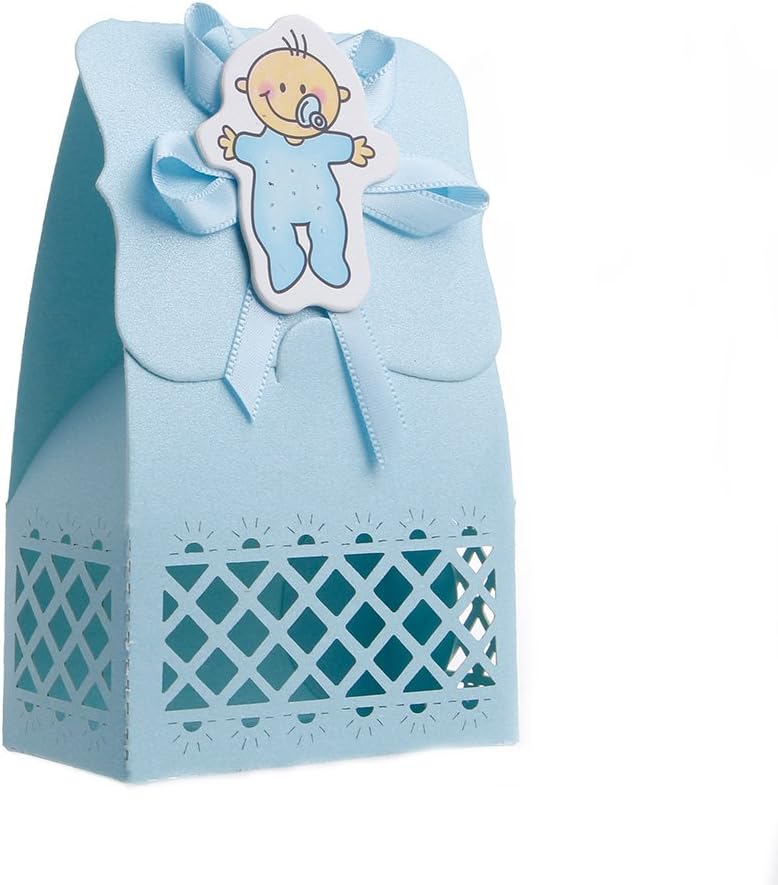 Candy Boxes,OHTOP 12Pcs Ribbon Candy Boxes for Baby Newborns Shower Birthday Party Bags Favor Gift (Blue 2)