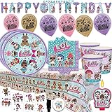 LOL Surprise Mega Party Supply Pack and Decorations for 16 Guests with Plates, Cups, Napkins, Tablecover, LOL Candle, Tattoos, 6 Balloons, Birthday Banner, and Exclusive Pin by Another Dream