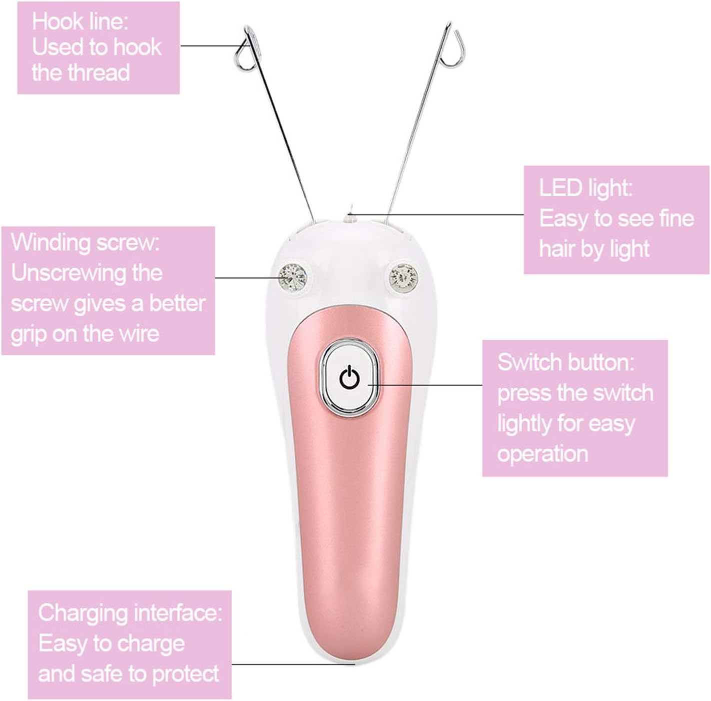 Electric Facial Hair Remover Women Threading Epilator Physical Threader Hair Remover for Face Arm Leg Use(Pink) - Image 5