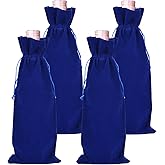 BOOPANREE 4 Pcs velvet wine bags, Wine Champagne Gift Bag With Drawstring,red Wine Drawstring Bottle Bags cloth for housewarming/party/birthday/wedding/bottle decoration bag(Blue)