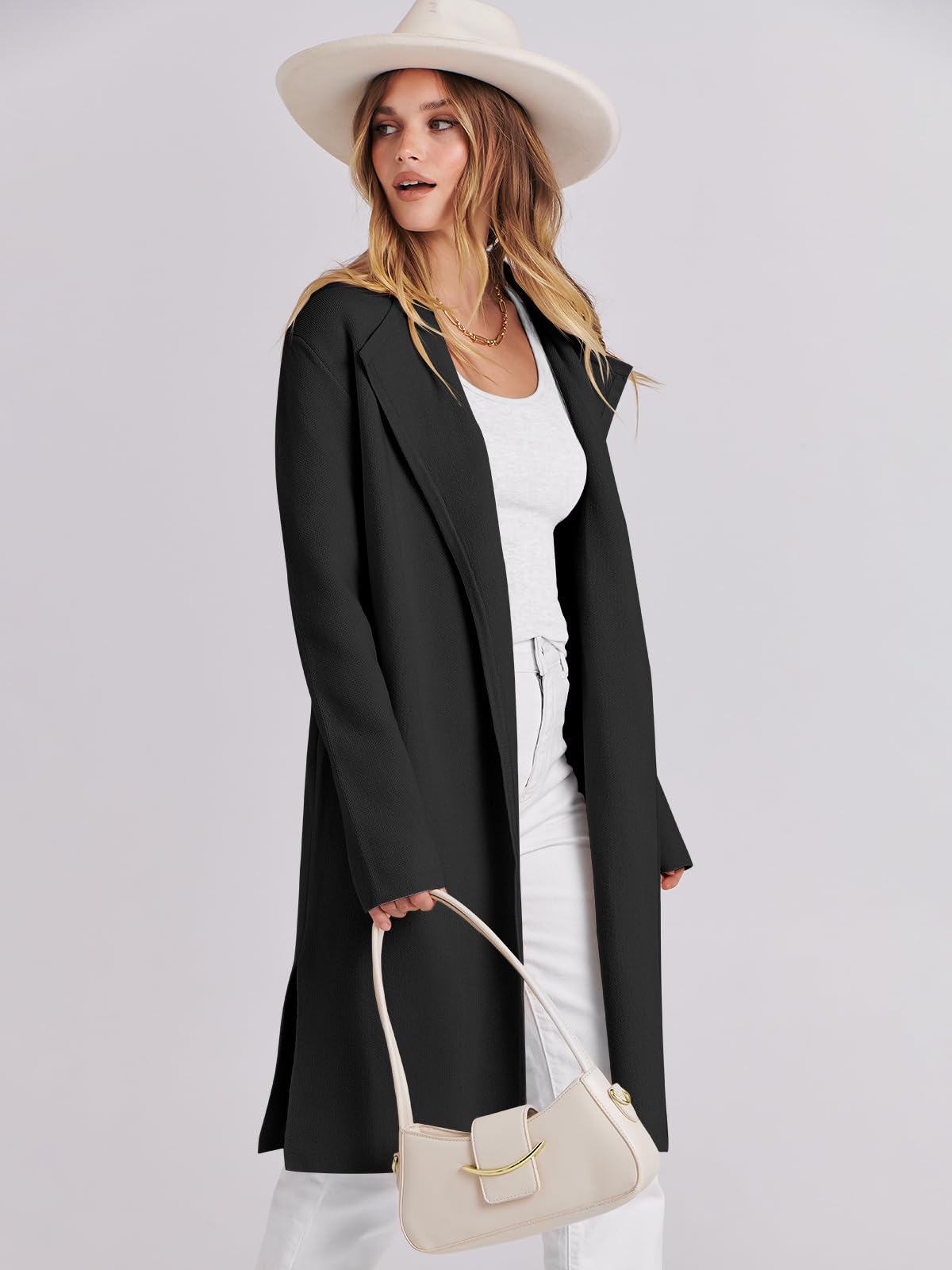 ANRABESS Women's Long Cardigans Sweater 2025 Fall Casual Lapel Open Front Knit Warm Wool Coatigan Oversized Jacket Coat