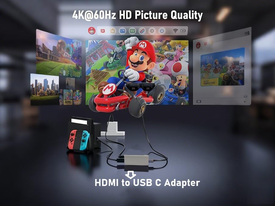 VISIONHMD HDMI to USB C Adapter (4K@60Hz) Portable Monitor, AR Glasses X-Real/V-iture/RayNeo/Rokid,HDMI Female(Source) to USB C Female(Display).Suitable for Switch,ROG Ally,Steam Deck,PS4/5, Xbx